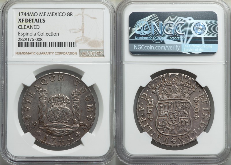 Philip V 8 Reales 1744 Mo-MF XF Details (Cleaned) NGC, Mexico City mint, KM103. ...