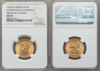 Estados Unidos gold Medallic 10 Pesos 1957-Mo MS65 NGC, Mexico City mint, KM-M123a. Centennial of the constitution issue. AGW 0.2411 oz.

HID098012420...