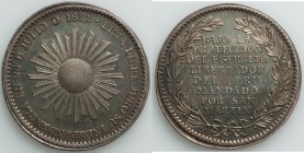 Ferdinand VII silver "Proclamation" Medal 1821 AU, Fonrobert-9186. 38mm, 23.19gm. Independence Proclamation (struck 1849). Lovely gray-green toning wi...