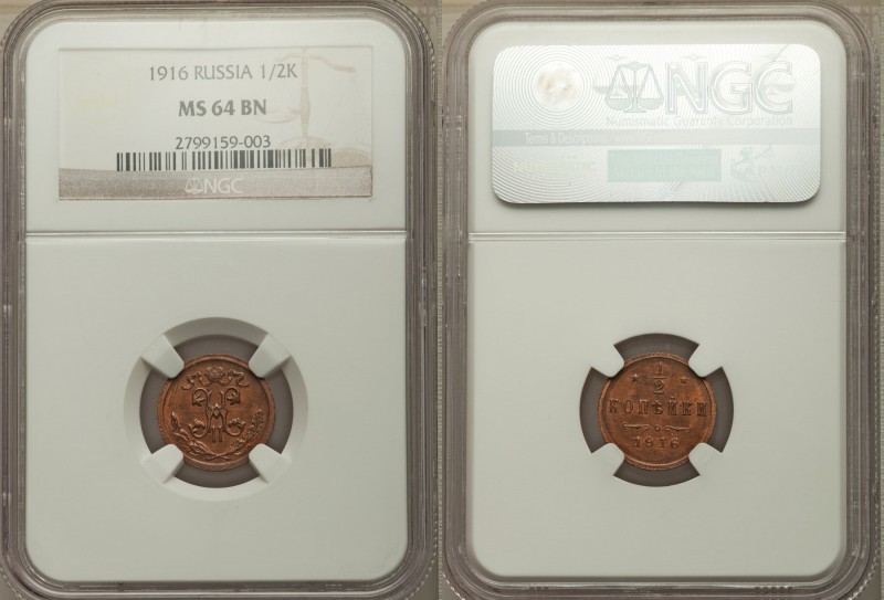 Nicholas II 3-Piece Lot of Certified Assorted Issues NGC, 1) 1/2 Kopek 1916 - MS...