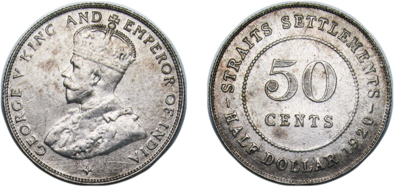 British Malaysia Straits Settlements British colony 1920 50 Cents - George V Sil...