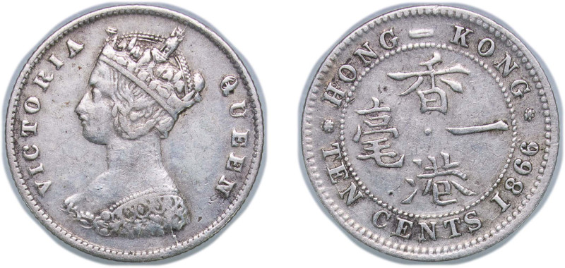 China Hong Kong British colony 1866 10 Cents - Victoria Silver (.800) (300000) 2...