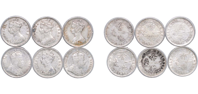 China Hong Kong British colony 1894 - 1903 10 Cents (6 Lots) Silver XF