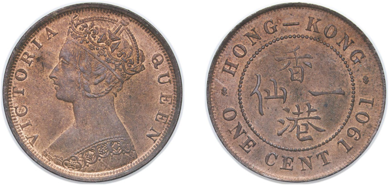 China Hong Kong British colony 1901 1 Cent - Victoria Bronze Royal Mint (Tower H...