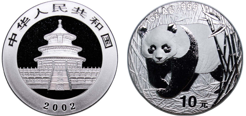 China People's Republic of China 2002 10 Yuan (Panda) Silver (.999) 31.41g UNC K...