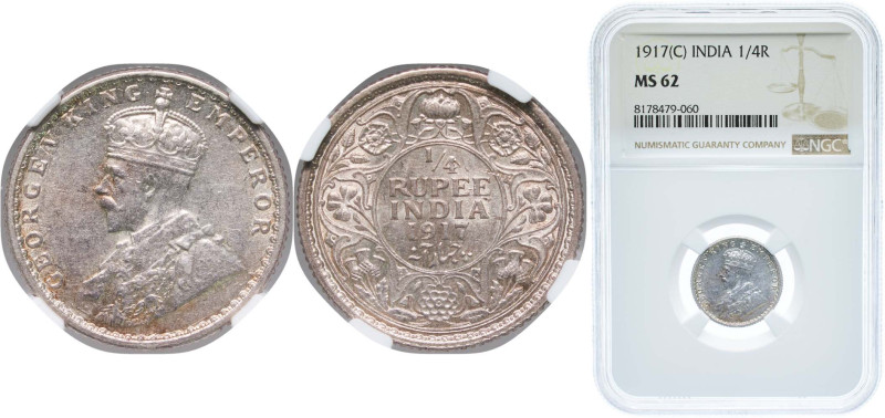 India India - British Raj 1917 ¼ Rupee - George V Silver (.917) Calcutta Mint (2...