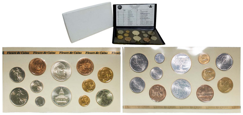 France Fifth Republic 1985 Coinage Set (12 Lots, with 2 pieces 100 Francs silver...