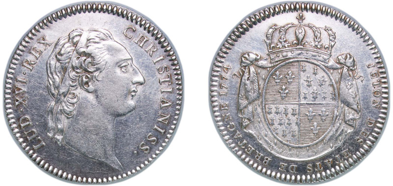 France Kingdom 1774 Jeton - Louis XV (Etats de Bretagne; Rennes) Silver (13600) ...