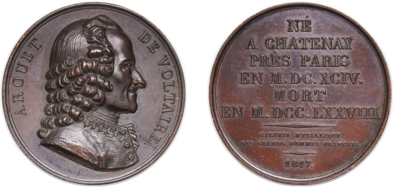 France Kingdom 1817 Medal - François-Marie Arouet dit Voltaire Bronze 37.6g AU