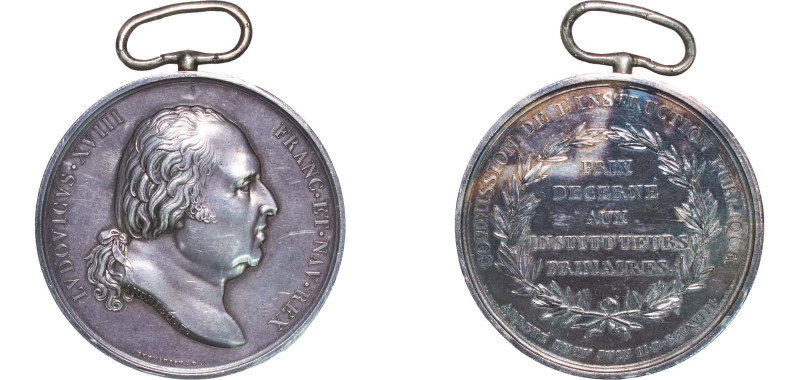 France Kingdom ND Medal - Louis XVIII (Commission de l'instruction publique) Sil...