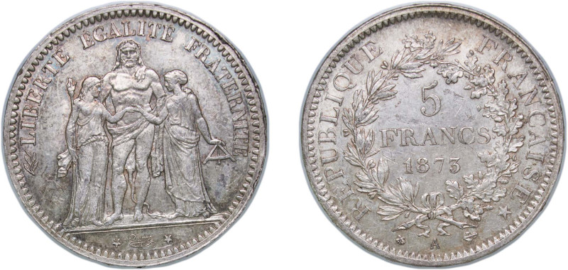 France Third Republic 1873 A 5 Francs (Hercule) Silver (.900) Paris Mint (271921...