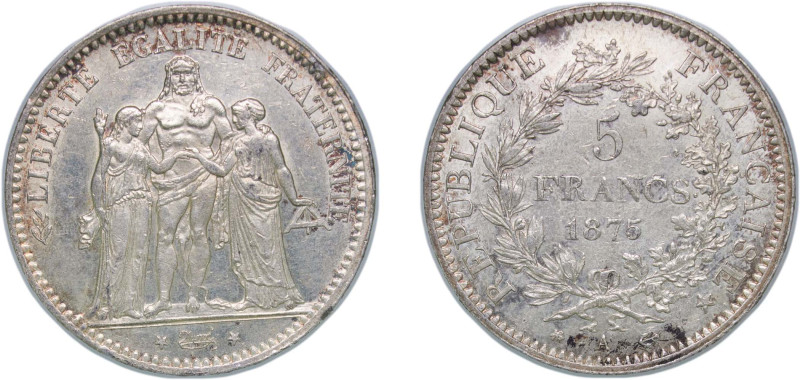 France Third Republic 1875 A 5 Francs (Hercule) Silver (.900) Paris Mint (133385...