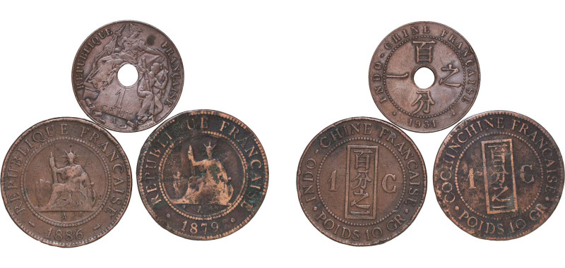 French Indochina French colony 1879 - 1931 A Coinage (3 Lots) Bronze Paris Mint ...