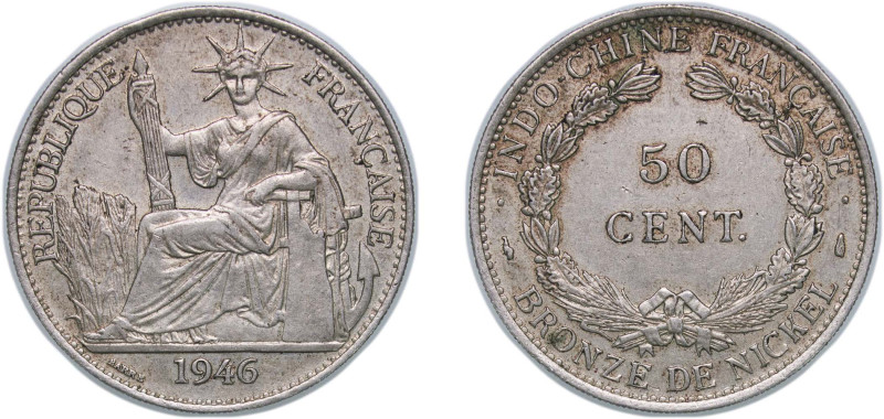 French Indochina French colony 1946 50 Cents Copper-nickel Paris Mint (32292000)...