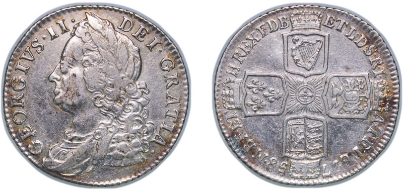 Great Britain United Kingdom 1758 1 Shilling - George II (Older bust) Silver (.9...