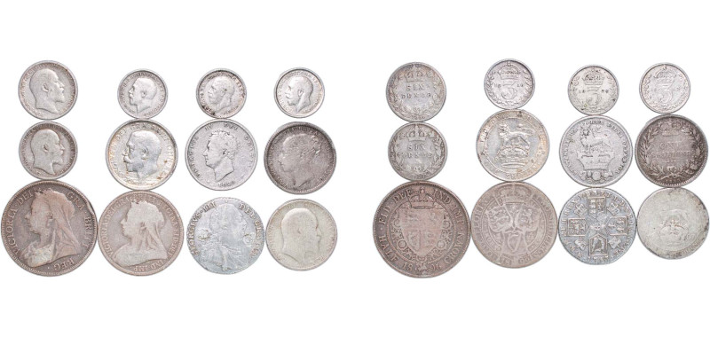 Great Britain United Kingdom 1787 - 1926 Coinage (12 Lots) Silver VF