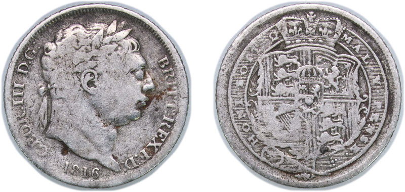 Great Britain United Kingdom 1816 6 Pence - George III (New coinage) Silver (.92...