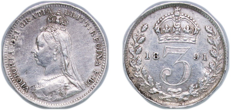 Great Britain United Kingdom 1891 3 Pence - Victoria (2nd portrait) Silver (.925...