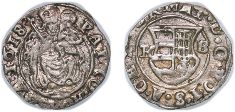 Hungary Kingdom 1618 K-B Denier - Matthias II Billon (.438 silver) Kremnica Mint...