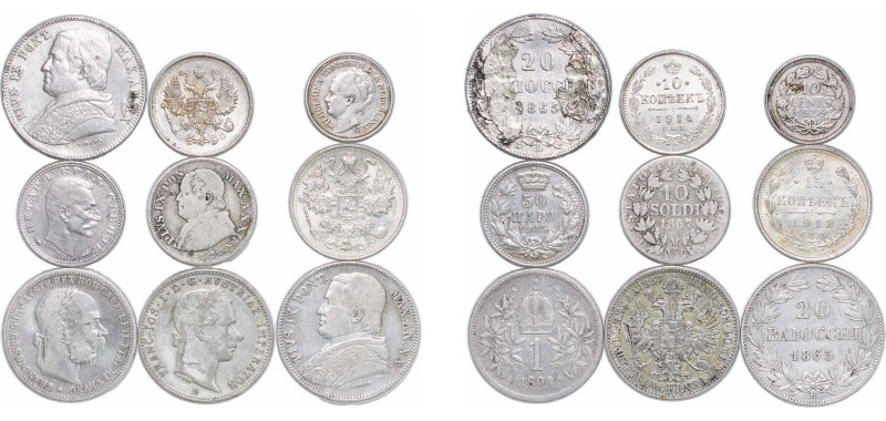 Italy Papal States 1857 - 1928 Coinage (9 Lots SOLD AS IS, NO RETURNS) Silver VF