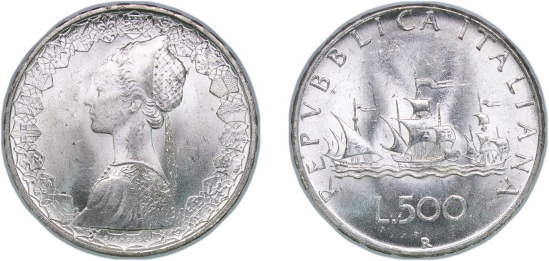 Italy Republic 1966 500 Lire Silver (.835) Rome Mint 10.96g UNC KM 98 Schön 97 Y...