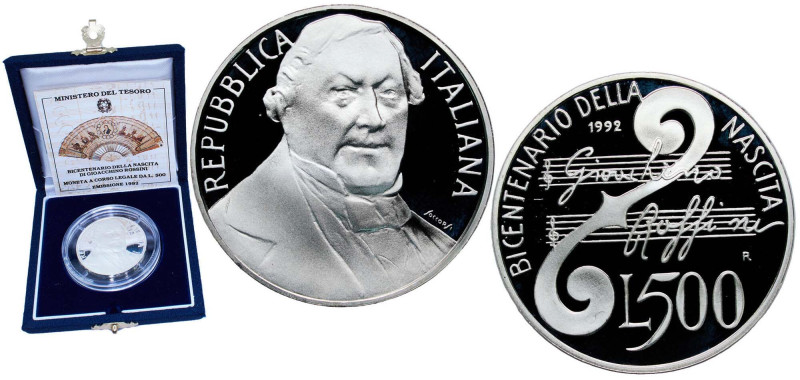 Italy Republic 1992 R 500 Lire (Gioacchino Rossini) Silver (.835) Rome Mint (900...