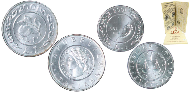 Italy Republic 2001 R 1 Lira Set (History of the Lira, 2 Lots) Silver (.835) Rom...