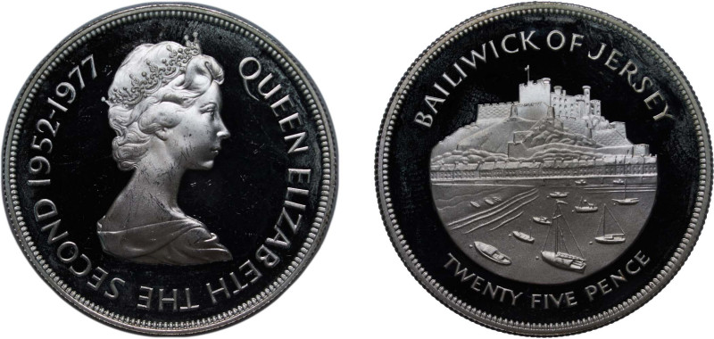 Jersey British dependency 1977 25 Pence - Elizabeth II (Silver Jubilee; Silver P...