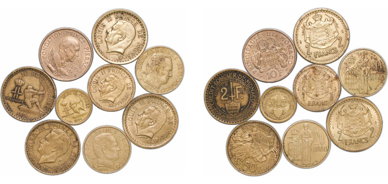 Monaco Principalty 1924 - 1989 Coinage (9 Lots) Brass XF