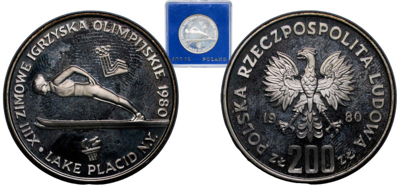 Poland People's Republic 1980 MW 200 Zlotys (XIII Winter Olympics; torch below s...