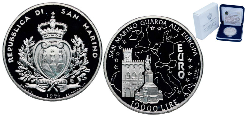 San Marino Republic 1996 R 10 000 Lire (Euro) Silver (.835) Rome Mint (33000) 22...