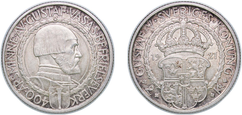 Sweden Kingdom 1921 W 2 Kronor - Gustaf V (Gustaf Vasa) Silver (.800) Stockholm ...