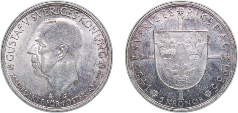 Sweden Kingdom 1935 G 5 Kronor - Gustaf V (Riksdag) Silver (.900) Stockholm Mint...