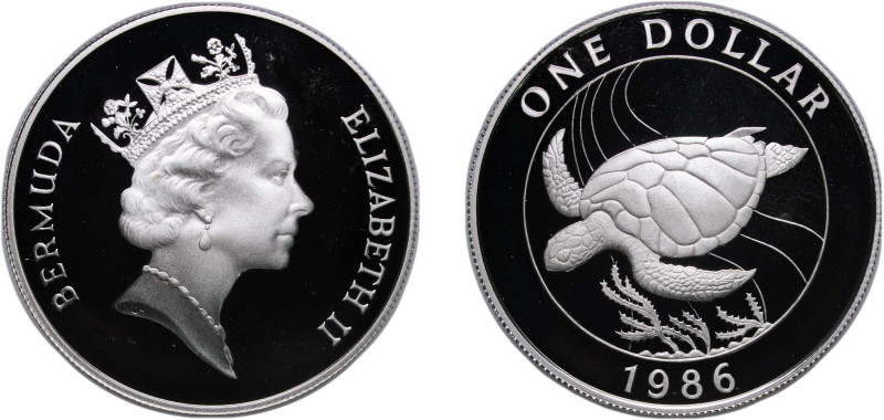 Bermuda British Overseas Territory 1986 1 Dollar - Elizabeth II (WWF) Silver (.9...