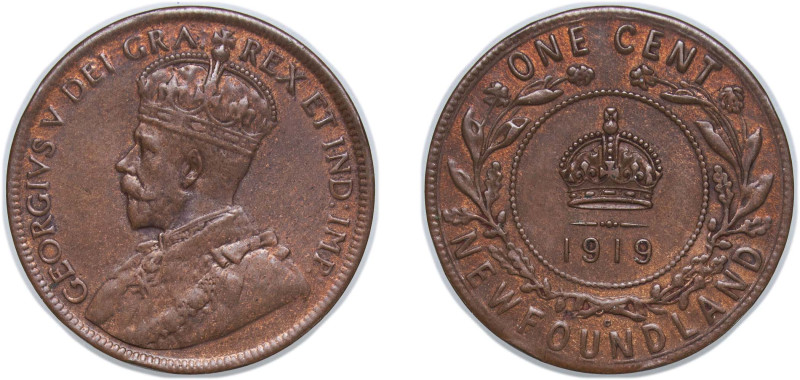 Canada Newfoundland British Dominion 1919 C 1 Cent - George V Bronze Ottawa Mint...