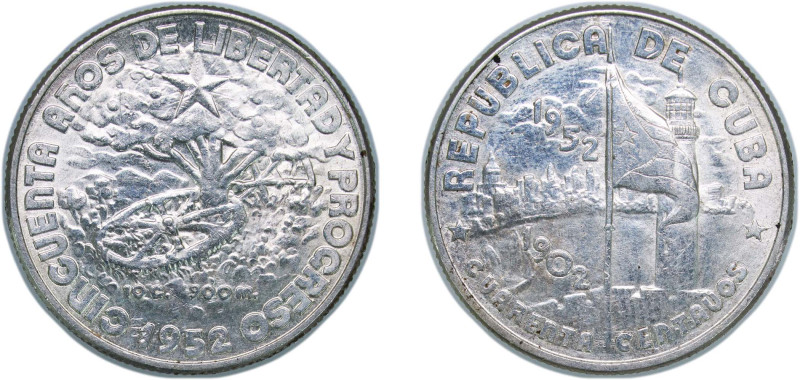 Cuba First Republic 1952 40 Centavos (50th. Anniversary of the Republic) Silver ...