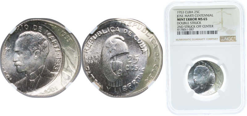 Cuba First Republic 1953 25 Centavos (José Martí) Silver (.900) Philadelphia Min...