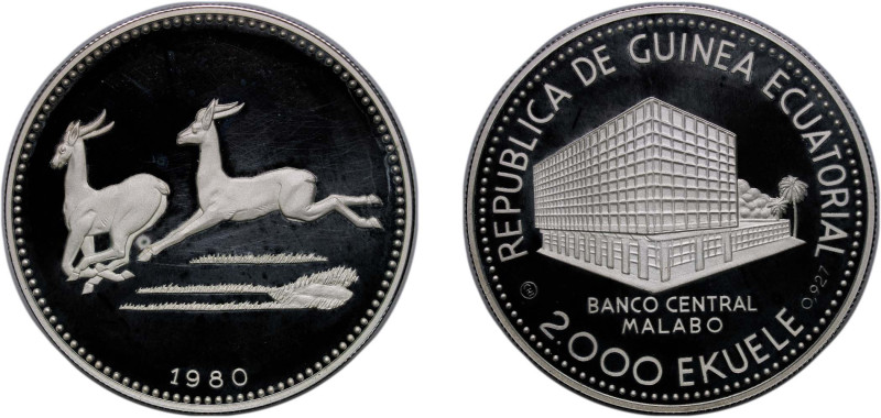 Equatorial Guinea Republic 1983 CHI 2000 Ekuele (Impalas) Silver (.927) Valcambi...