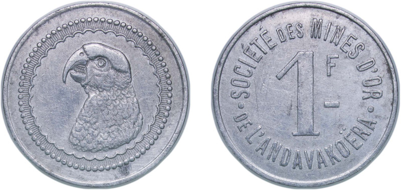 Madagascar French colony 1920 1 Franc (Société des Mines d'Or de l'Andavakoëra) ...