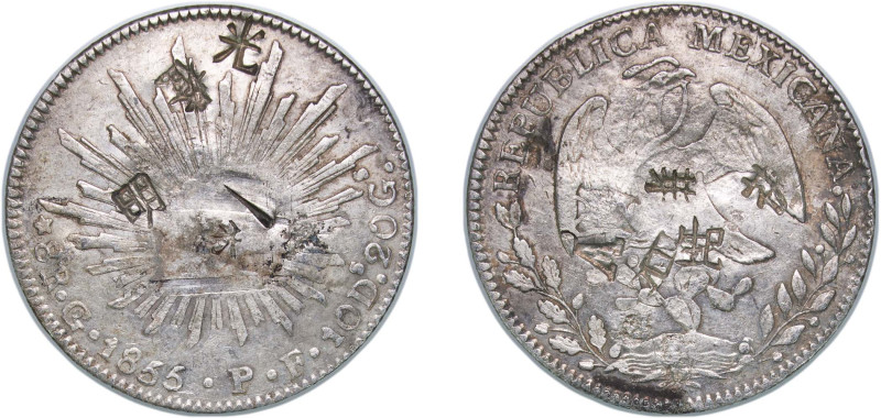 Mexico Federal Republic 1855 Go PF 8 Reales Silver (.903) Guanajuato Mint 26.58g...