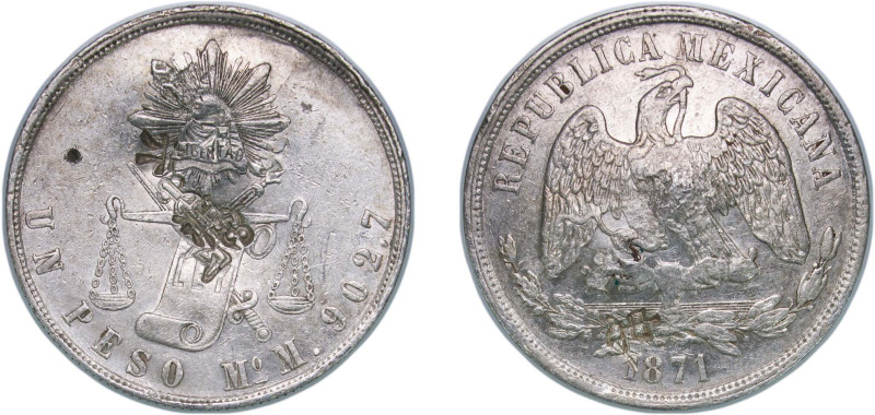 Mexico Federal Republic 1871 Mo M 1 Peso "Balanza" Silver (.9027) Mexico City Mi...