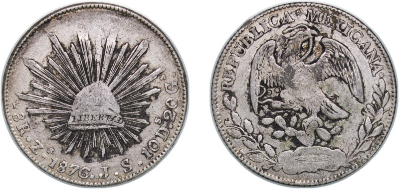 Mexico Federal Republic 1876 Zs JS 8 Reales Silver (.903) Zacatecas Mint 26.88g ...