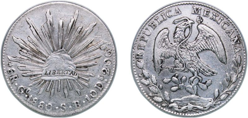 Mexico Federal Republic 1880 Go SB 8 Reales Silver (.903) Guanajuato Mint 26.95g...