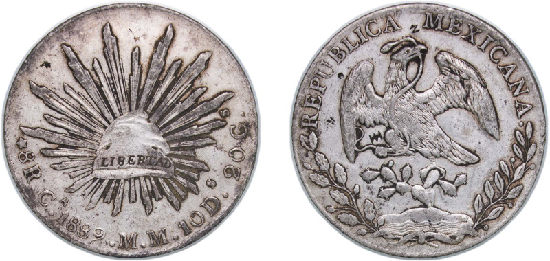 Mexico Federal Republic 1889 Ca MM 8 Reales Silver (.903) Chihuahua Mint (268100...