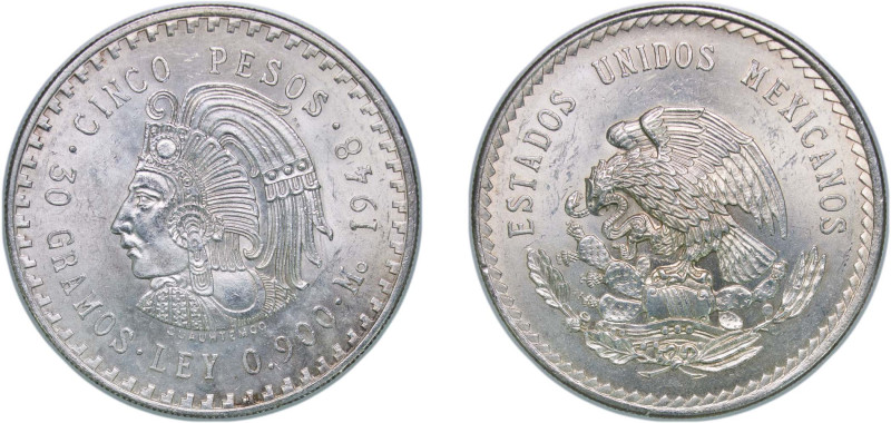 Mexico United Mexican States 1948 Mo 5 Pesos Silver (.900) Mexico City Mint (267...