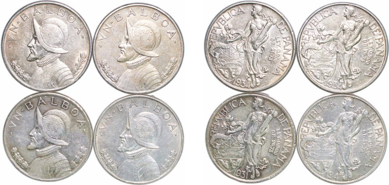 Panama Republic 1931 - 1947 1 Balboa (4 Lots) Silver (.900) (200000) XF KM 13