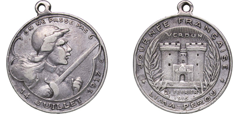 Peru Republic 1917 Medal - Verdun, WWI Silver Lima Mint 6.57g VF