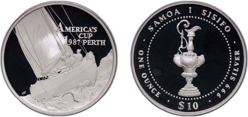 Samoa Independent State 1987 10 Tala - Tanumafili II (America's Cup Race) Silver...