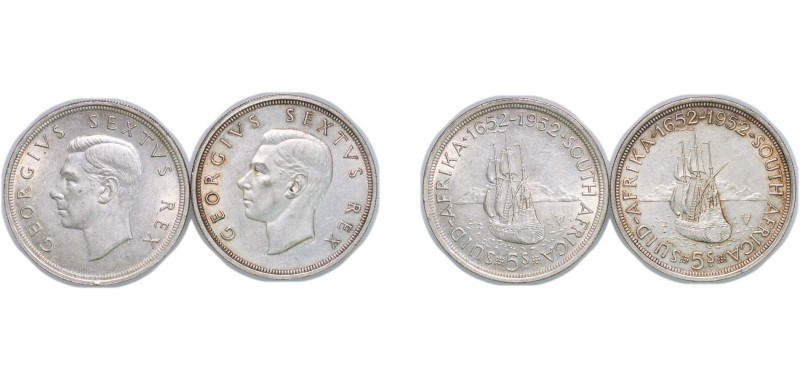 South Africa Union 1952 5 Shillings - George VI (300 Years of Cape Town, 2 Coins...