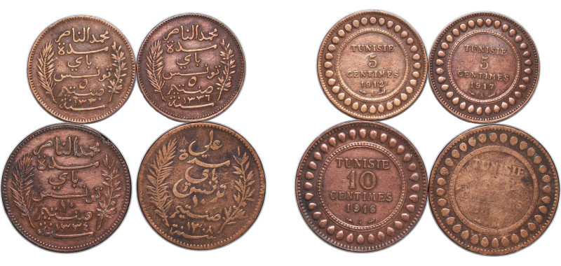 Tunisia French Protectorate 1912 - 1917 A Coinage - Muhammad V (4 Lots) Bronze P...